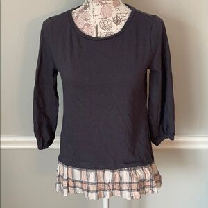 LOFT Gray Plaid Ruffle Blouse Small